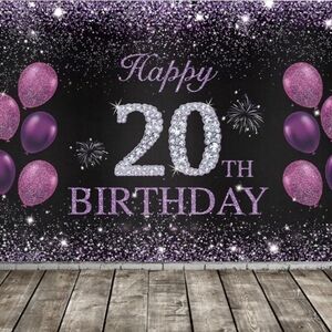 PURPLE and Black 20TH Birthday. Backdrop. WOMENS. GENTLY PRE-LOVED.